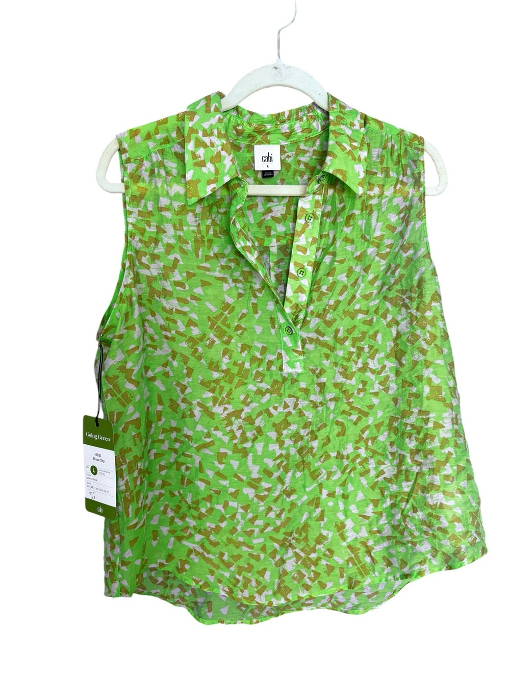 New!! Cabi shine popover bright green sheer sleeveless blouse large - Picture 3 of 6